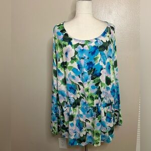 Denim & Co Size 3X Floral Long Sleeve Top